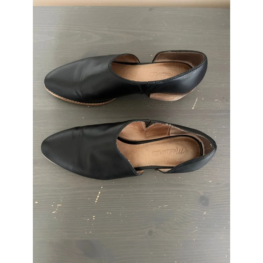 Madewell Shoe Lucie 9 True Black Leather D'Orsay Stacked Heel Bootie